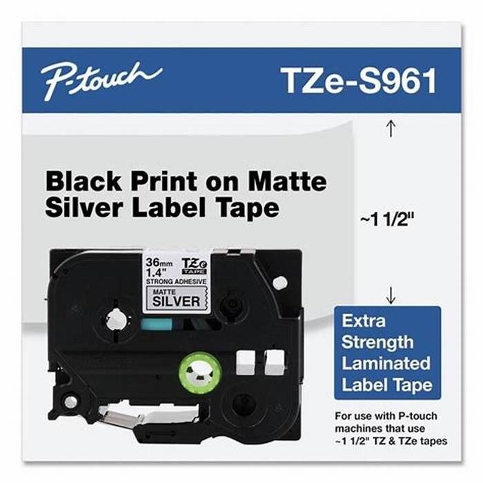 Cinta Brother TZe-S961 36 mm Adhesivo Extra Negro sobre Plata